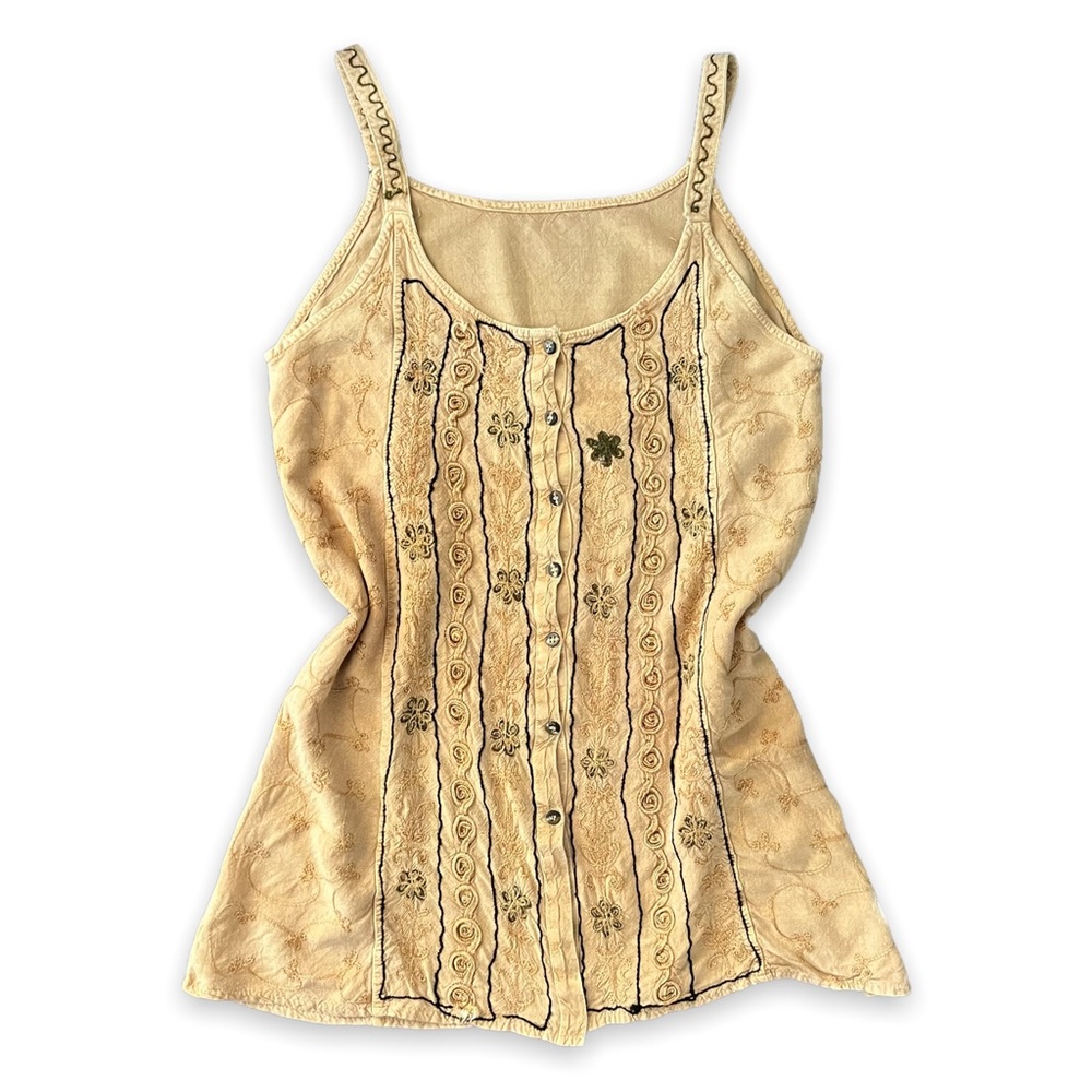 Boho Vintage Tan Floral Mini Dress